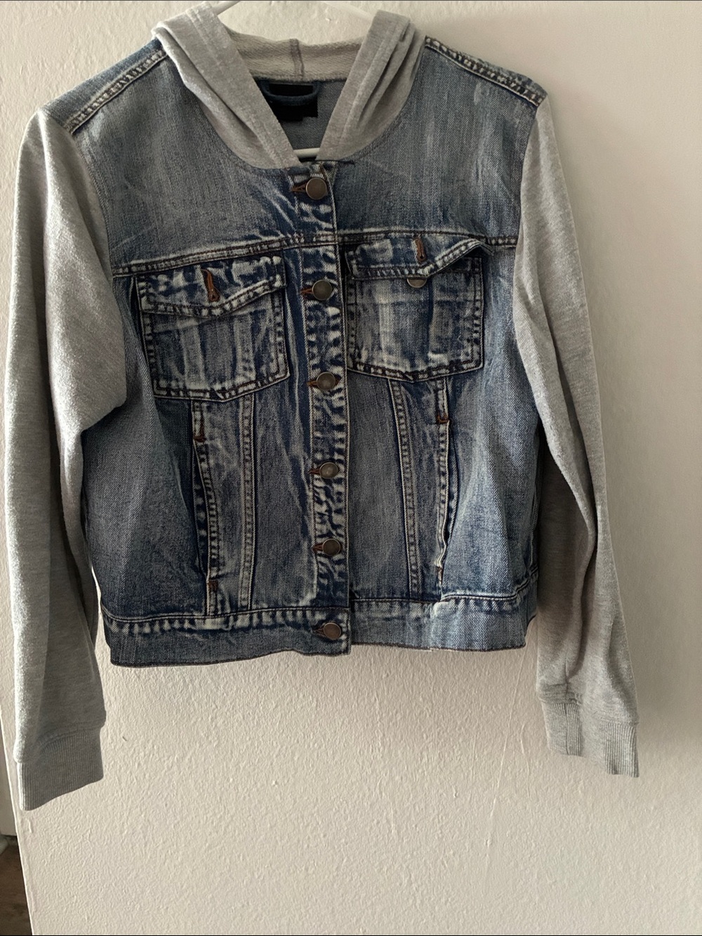 Joe Boxer Blue Denim Hoodie Jacket with Gray Sleeves